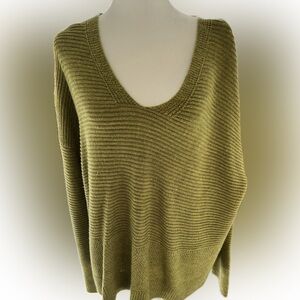 Eileen Fisher Yellow Green Wool V-Neck Sweater